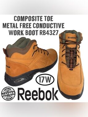 NWOB Reebok Composite Toe Metal Free Conductive Leather Work Boot RB4327 17 Wide